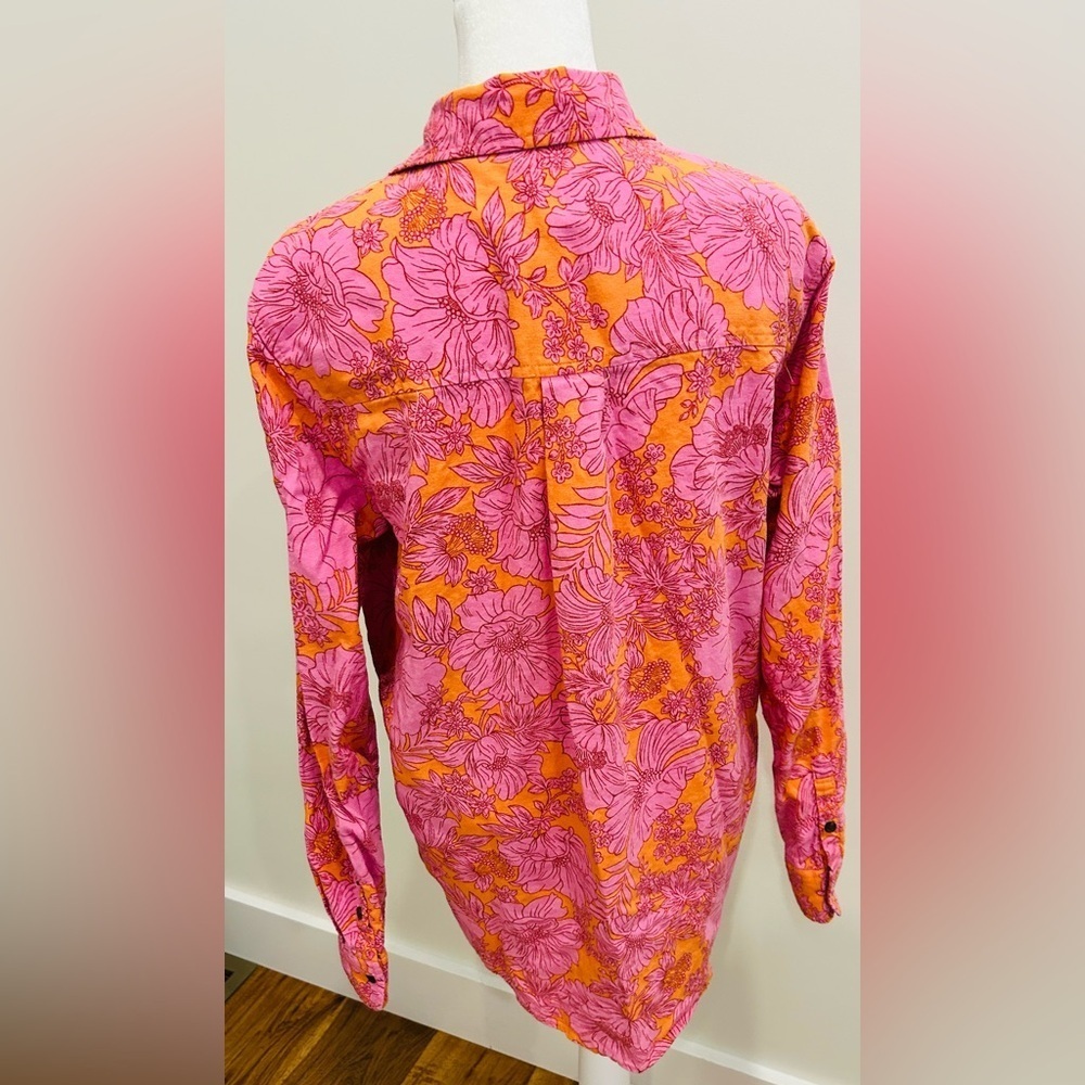 Universal Thread Vibrant Pink and Orange button down shirt women small tropical - Picture 3 of 7